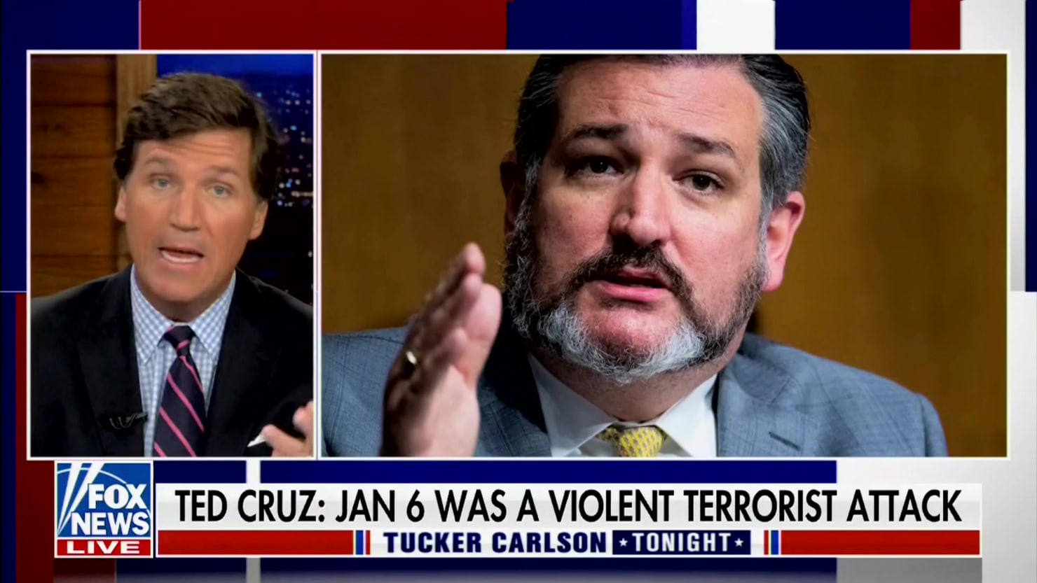 Tucker regaña a Ted Cruz por calificar el 6 de enero de ‘ataque terrorista’: ‘¡¿Qué diablos está pasando ?!’