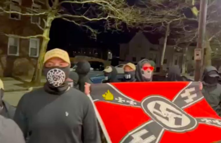 ‘Tan feo’: lectura de libro de choque de neonazis con bandera de esvástica gigante