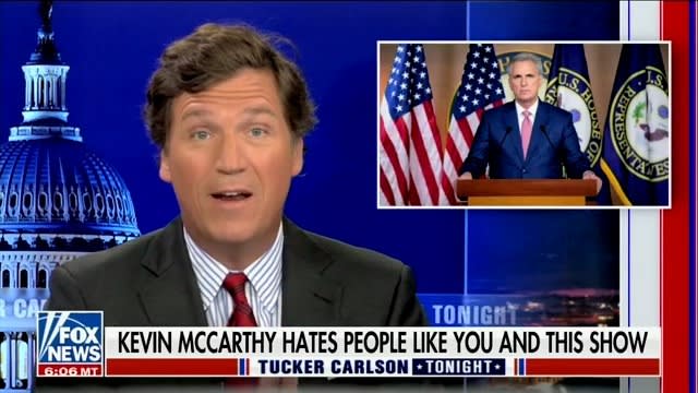 Tucker Carlson tacha a Kevin McCarthy de “marioneta del Partido Demócrata
