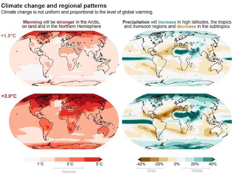Los mapas mundiales muestran que las precipitaciones aumentan en latitudes más altas, pero no en todas partes.